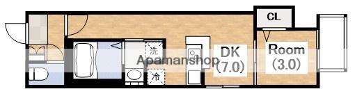 ハーモニーテラス杭全Ⅱ(1DK/2階)の間取り写真