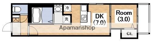 ハーモニーテラス杭全Ⅱ(1DK/2階)の間取り写真