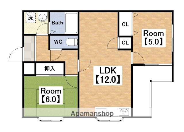 グランディール北畠(2LDK/3階)の間取り写真