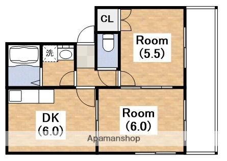 長吉ハイツ帝塚山西(2DK/1階)の間取り写真