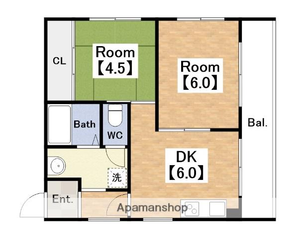 ベルクK1(2DK/4階)の間取り写真