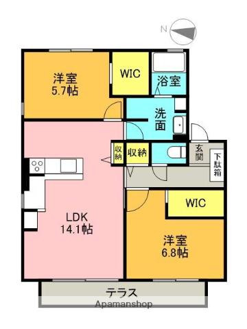 グランドステージ(2LDK/1階)の間取り写真