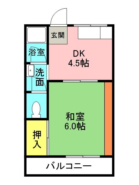 プラムハイツ(1DK/2階)の間取り写真