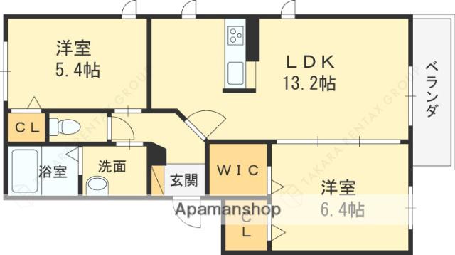 シャーメゾン安堂寺(2LDK/1階)の間取り写真