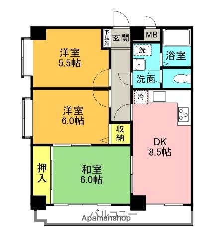 エクセレント甲子園11番館(3DK/3階)の間取り写真
