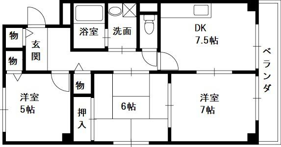 シェルコート南甲子園(3DK/2階)の間取り写真