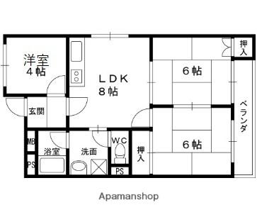 甲子園パインマンション(3DK/3階)の間取り写真