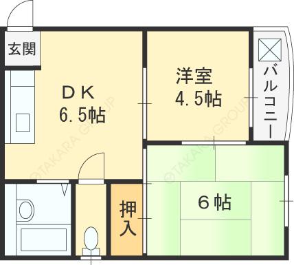 リブラン山内(2DK/3階)の間取り写真