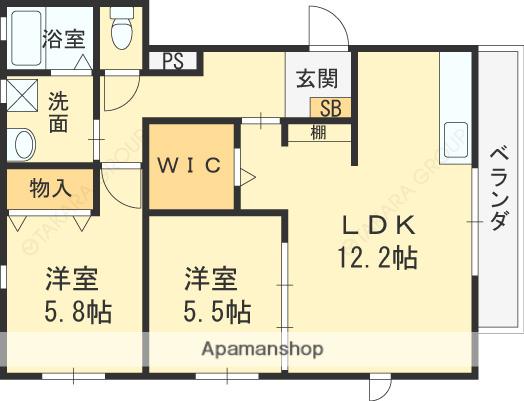 エイト エイティーン メゾン(2LDK/1階)の間取り写真