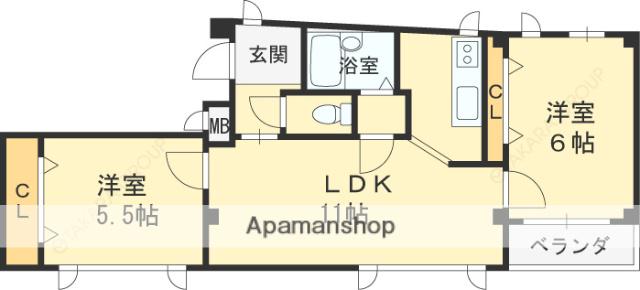 サンロイヤル神垣(2LDK/1階)の間取り写真
