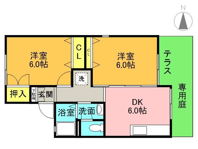 カーサ梅ノ木(2DK/1階)の間取り写真