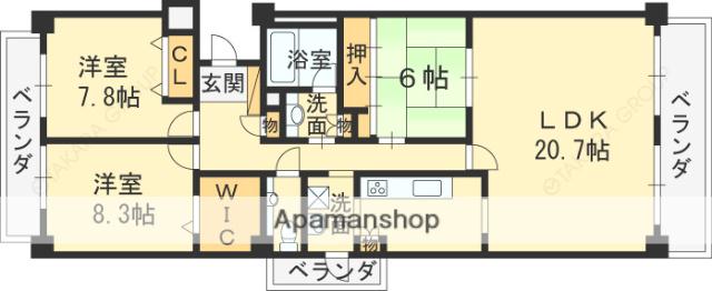 ビクトリアコート夙川(3LDK/6階)の間取り写真