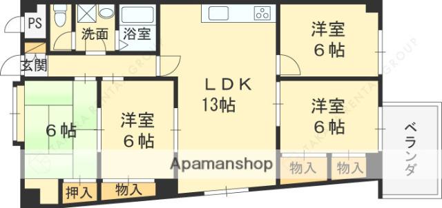 サンロイヤル上甲東園 B棟(4LDK/2階)の間取り写真