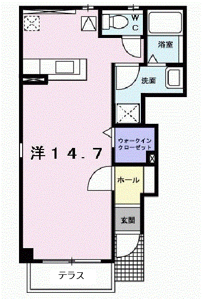 プラシードⅡ(ワンルーム/1階)の間取り写真