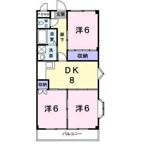 ディアコートMIHO(3DK/2階)の間取り写真