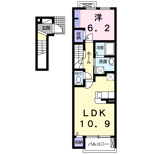 アンシャンテ伊丹(1LDK/2階)の間取り写真