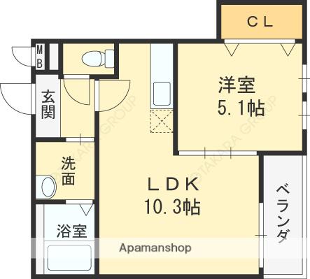 フジパレス塚口5番館(1LDK/2階)の間取り写真