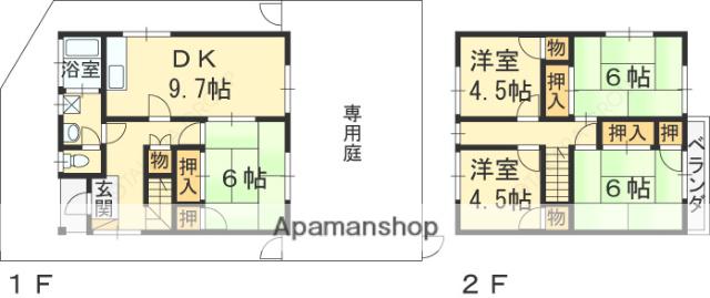 阪急電鉄甲陽線 甲陽園駅 徒歩17分 2階建 築43年(5DK)の間取り写真