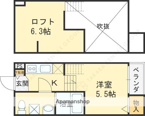 MACARON MOU 瓦宮(1K/2階)の間取り写真