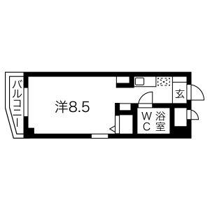 猪名寺パークマンションII(ワンルーム/6階)の間取り写真