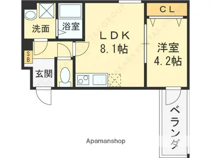 AND TERRACE 羽曳野(1LDK/3階)の間取り写真