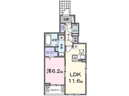 コンフォール北伊丹(1LDK/1階)の間取り写真