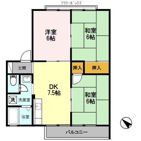 池尻ハイツ B棟(3DK/2階)の間取り写真