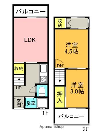 福知山線 北伊丹駅 徒歩37分 2階建 築54年(2LDK)の間取り写真