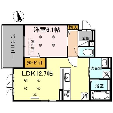 グロワール ヒロ(1LDK/3階)の間取り写真