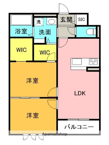 伊丹市鴻池5丁目(2LDK/2階)の間取り写真