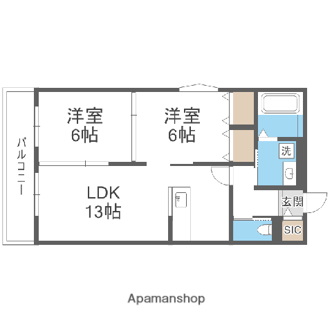 レジデンス ムコフルール(2LDK/2階)の間取り写真