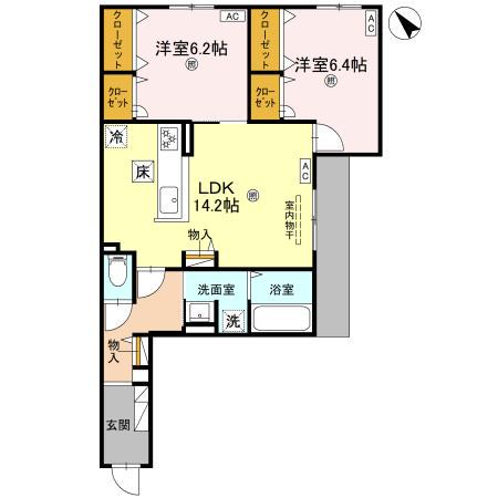 パノフグランデ(2LDK/1階)の間取り写真