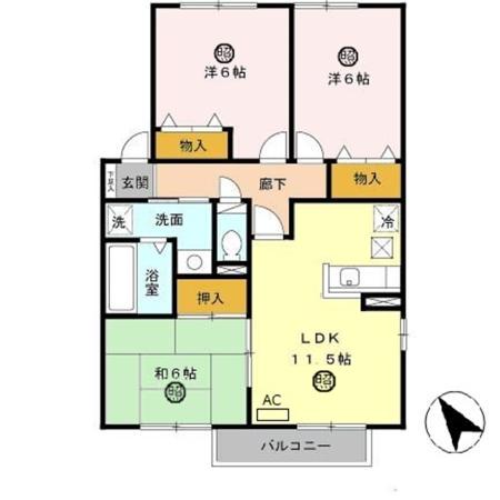 グリーンフォーレスト伊丹B棟(3LDK/2階)の間取り写真