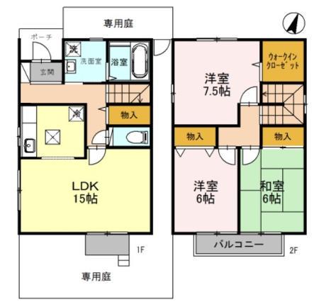 堀古タウンハウス　Ｃ棟(3LDK)の間取り写真