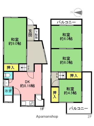 福知山線 猪名寺駅 徒歩6分 2階建 築57年(4DK)の間取り写真