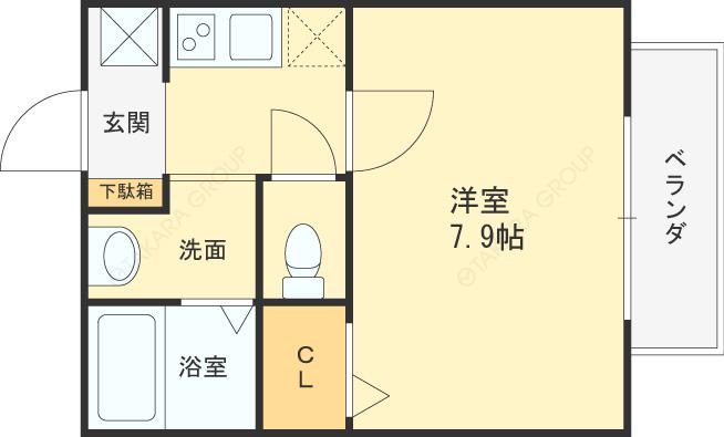 エスペランサ伊丹(1K/2階)の間取り写真