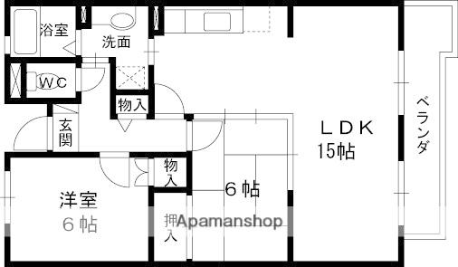 シャーメゾン燦燦東館(2LDK/2階)の間取り写真