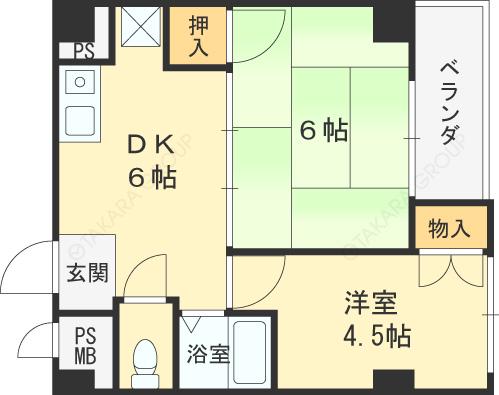 MABRANCHETTE弦月(2DK/6階)の間取り写真