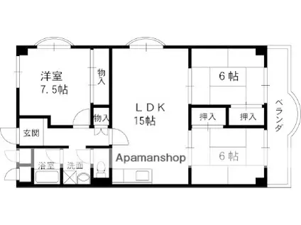 神垣ヒルKTハイム(3LDK/3階)の間取り写真