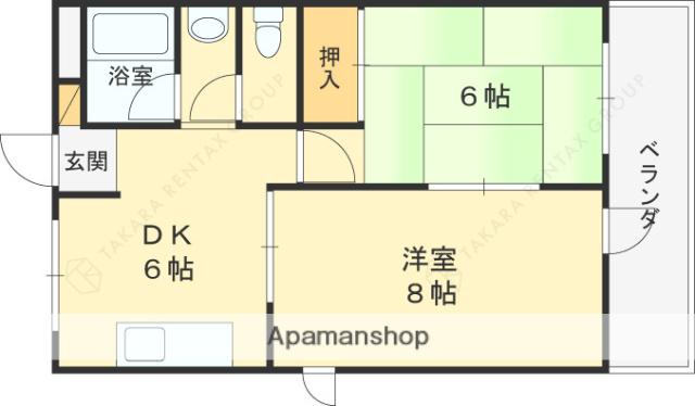 ポコアポコさくら夙川メゾン(2DK/2階)の間取り写真