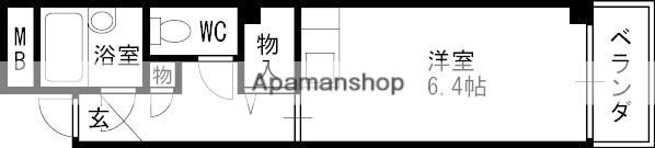 ブランシュ甲東園(ワンルーム/2階)の間取り写真