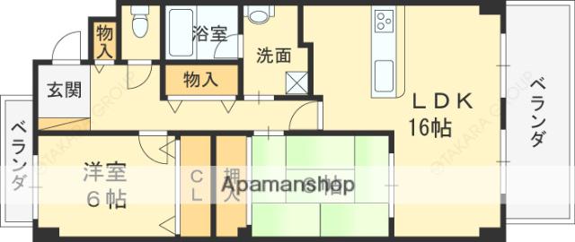 ロイヤル苦楽園(2LDK/4階)の間取り写真