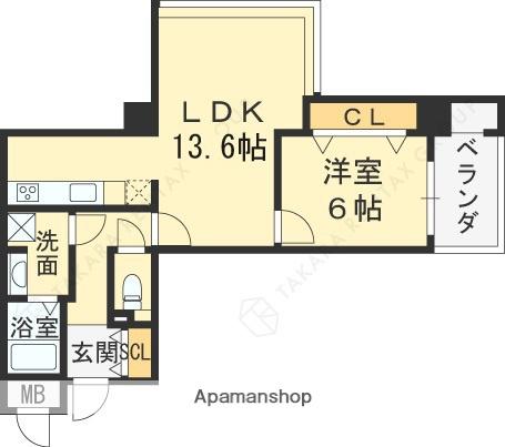 ヴィエント西宮(1LDK/17階)の間取り写真