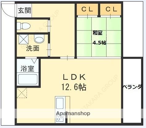 ウィンディアⅡ(1LDK/1階)の間取り写真