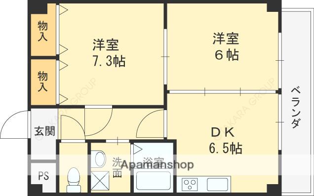 スカイコート(2DK/1階)の間取り写真