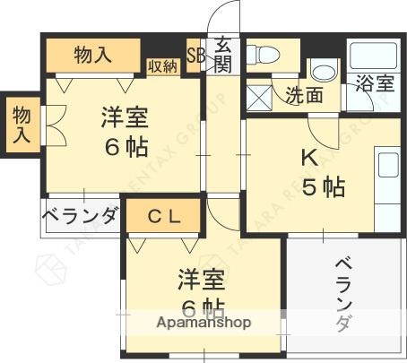 西宮グリーンハイツ5(2DK/1階)の間取り写真