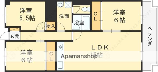 甲子園リバーサイドハイツ(3LDK/3階)の間取り写真