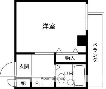 シェルプール弐番館(ワンルーム/2階)の間取り写真
