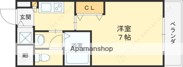 ベアーベリー(1K/1階)の間取り写真