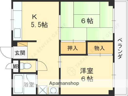 マンション・ラージ(2DK/1階)の間取り写真